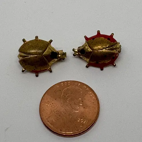 1960s Vintage 2 Ladybug Brooch Pins Gold Tone Red Accent Insect Bug Jewelry