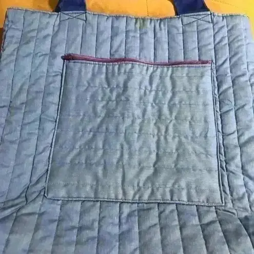 Quilted Blue Tote Bag with Animal Embroidery Boho Anthropologie Style