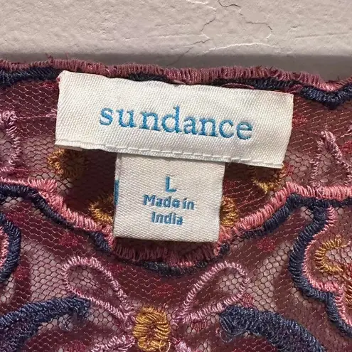 Sundance Maroon Lace Short Sleeve Mini Dress Slip Boho Embroidered Large