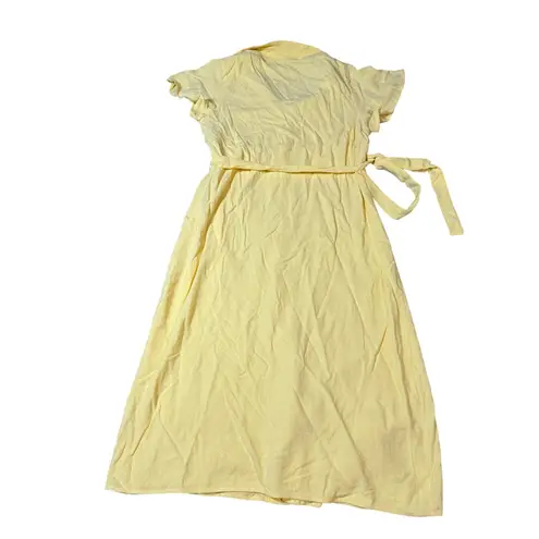 Lulus NWT  Medium Italian Summer Light Yellow Linen Button-Up Short Sleeve Dress