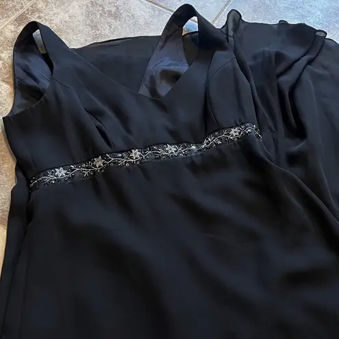 Michaelangelo empire waist sleeveless formal black maxi dress backless flawless