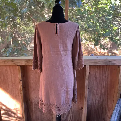 Stella Rosa Women's 100% Linen Brown Shift Dress Size S
