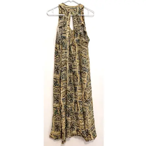 VINTAGE VTG ? JONI BLAIR Yellow Aztec Geo Geometric Tile Print Summer Midi Dress Size M