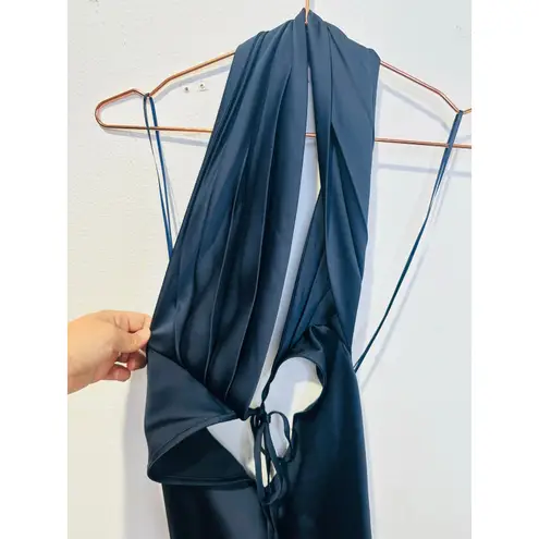 Ramy Brook NWT Dark Navy Blue Plunging Neckline Halter Tie Valentina Gown Size 6