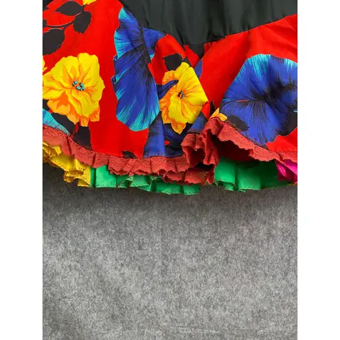 Source Unknown Vintage Black Maxi Skirt Bright Floral Ruffle Hem Boho Fiesta Party Skirt M/L - Image 2