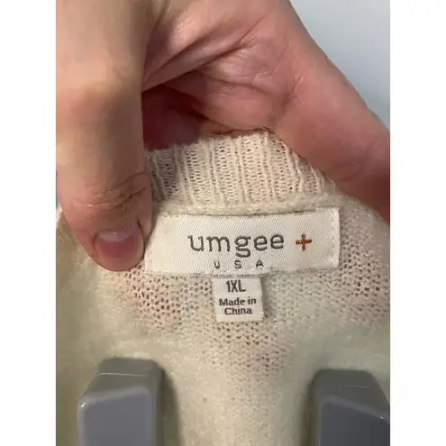Umgee USA Womens 1XL Cream Black Striped Long Sleeve Knit Sweater Top Size 1X