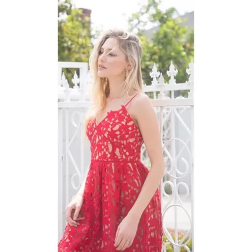 ✨ HP✨ Hollow Out Fit & Flare Lace Cami Dress✨ Red Size M