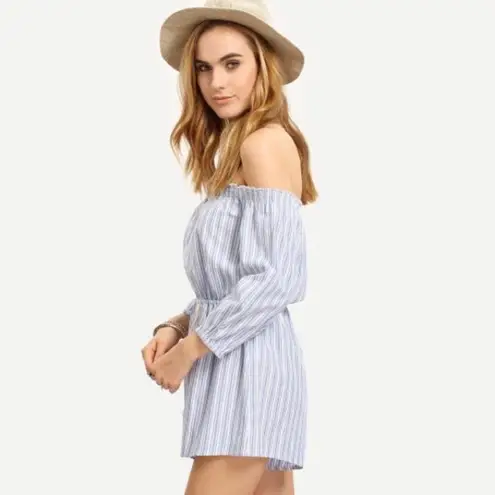 ✨Blue Off The Shoulder Tie Waist Tassel Jumpsuit✨ White Size XS