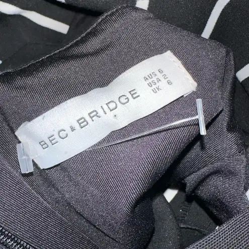 Bec & Bridge Deep V Neck Striped Midi Dress Black White EUC Size 2