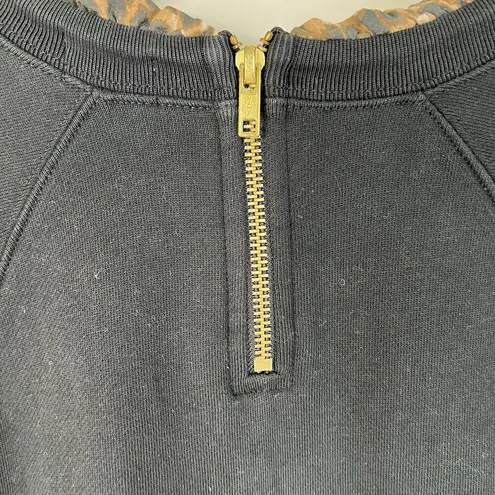 J.Crew Size L Sweatshirt Leopard Ruffleneck Pullover Woven Zip Black Factory Size L