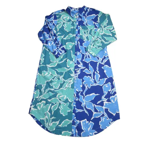Maeve NWT Anthropologie The Soren Blue Floral Cotton Long-Sleeve Shirt Dress 2X