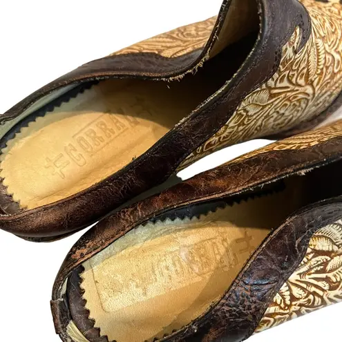 Corral Vintage Western Slip On Tooled Leather Mules, Sz 7.5