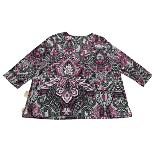 Alfred Dunner Women's Pink Paisley Embellished Top Sz 2X Artsy Glam Smart Casual