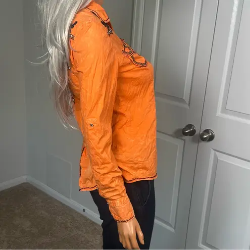 ROAR Signature Embroidered Rhinestone Pearl Snap Shirt Western Biker Sz Large