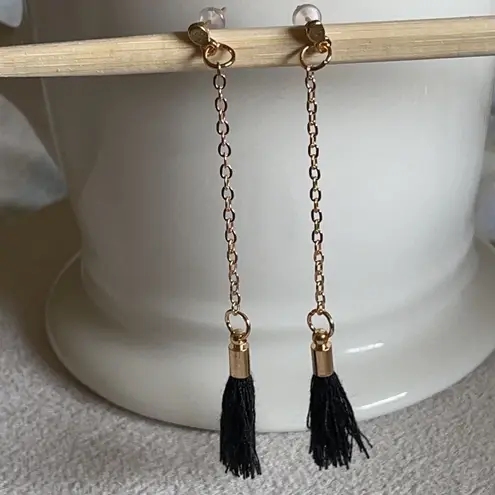 Urban Outfitters Gold chain black tassel earrings