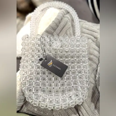Clear Beaded Handbag White