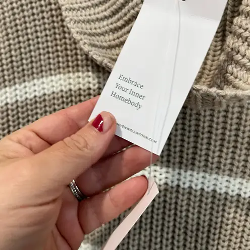 Haven Striped Taupe Knit Sweater XL NWT Cozy Chunky Turtleneck Neutral Winter Tan - Image 6