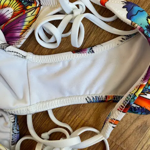 Ed Hardy Vintage Y2K Rare White Blue Dragon String Triangle Edgy Bikini Set