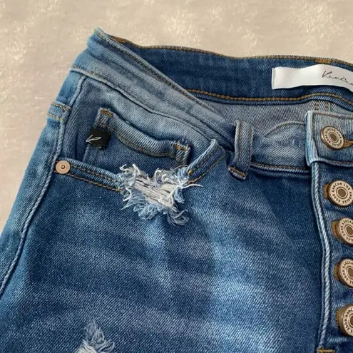 Kancan womens small cut off bermuda denim jean shorts blue distressed casual vac