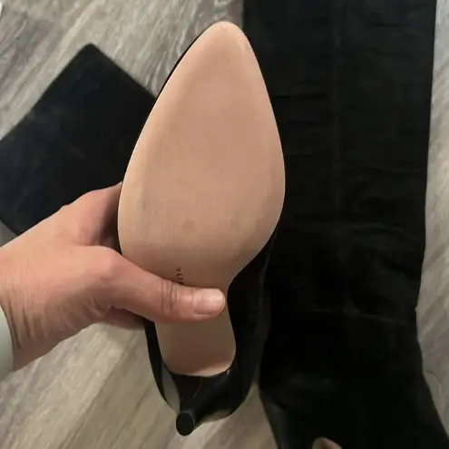 Veronica Beard Sanzi Knee Slouchy Leather Stacked Heel Black Suede Boots 6