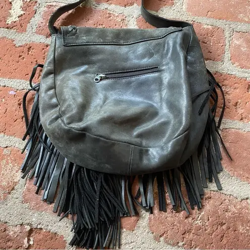 Veggio Fringed Cowgirl Distressed cross body black leather flap bag paisley