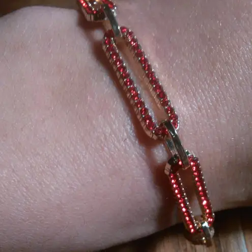 Red Austrian Crystal Paperclip Chain Goldtone Bracelet