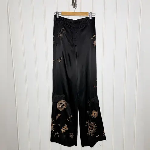 Johnny Was Estrella Black and Gold Wide-Leg Cargo Pants Sz Small