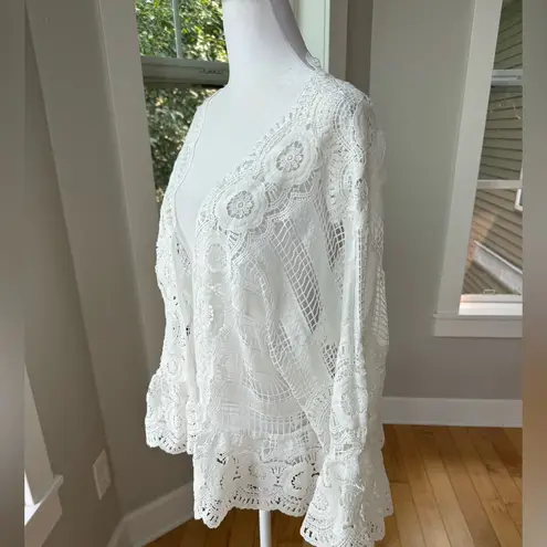 MARC BOUWER White Lace Boho Flare Sleeve Cardigan Jacket Top Size XL
