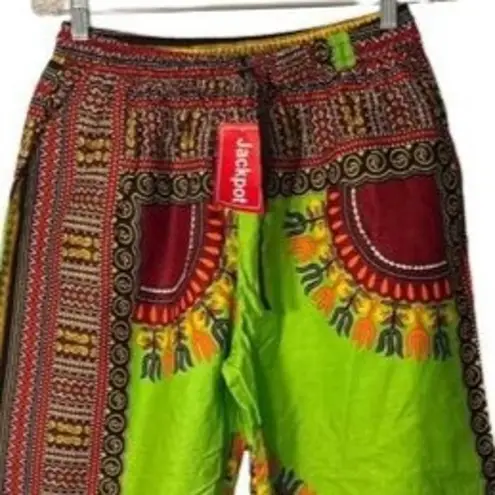 Jackpot Pants Womens Size S High Rise Boho Pull On Wide Leg Cotton Colorful NWT Brown
