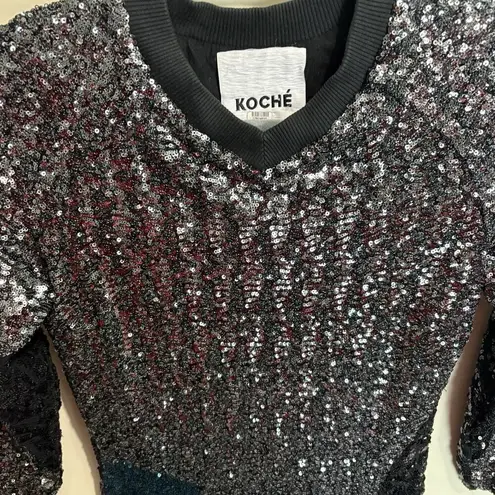 Koche Football Sequin Tee Shirt Dress Women’s 38 / US 6 Glam Sparkle Rocker RtR Silver
