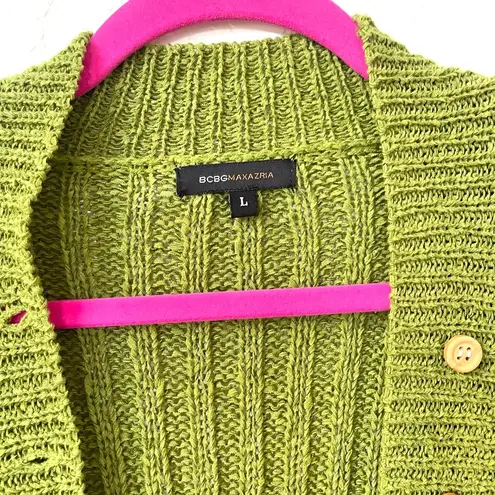 BCBGMAXAZRIA Green Cable Knit Cardigan Sweater 2000s Y2K Style Size Large