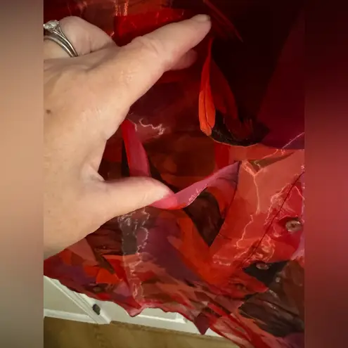 Nina Parker New Trendy Plus Printed Organza Red Button Up Blouse Size 1X