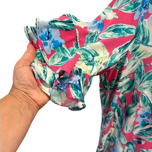 NEW PAPPAGALLO TROPICAL VICTORIA STYLR RUFFLE BELL SLEEVE PINK BLUE GREEN DRESS Size 2X