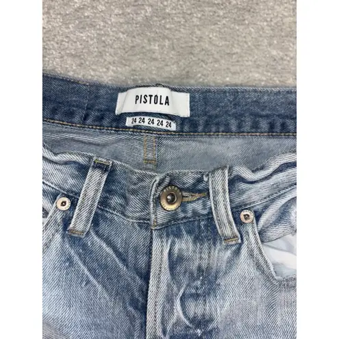 Pistola Cassie Mid Rise Straight Leg Jeans 24 Light Wash Distressed Festival