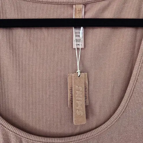 SKIMS New Soft Lounge Shimmer Long Sleeve Dress Camel Tan Metallic Foil Size M