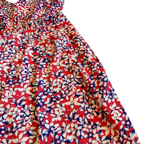 Yumi Kim Pink White Blue Floral Print Dress Spaghetti Strap Size Medium Women's