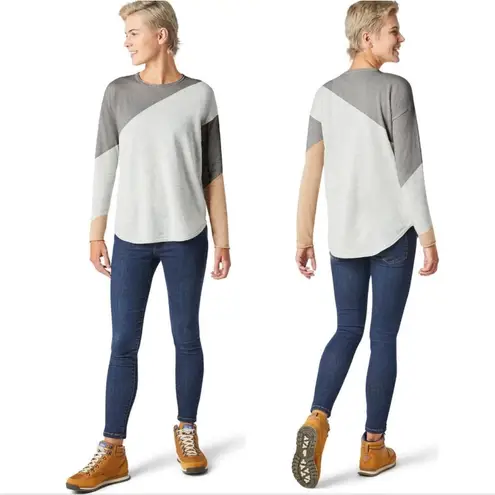 Smartwool Shadow Pine Colorblock Sweater in Gray & Tan Large