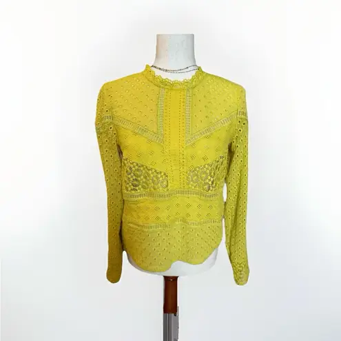Anthropologie James Coviello  Crochet Lace‎ Yellow Long Sleeve Top Size S