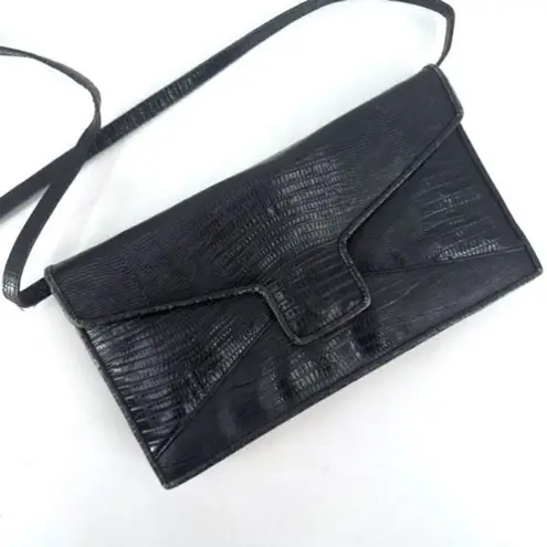 Sondra Roberts Vintage Sondra Robert’s Black Envelope Style Faux Croc Clutch crossbody Purse - Image 1