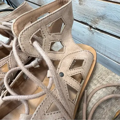 Vintage Mossimo Nadine Ghillie Lace Up Sandals Tan Neutral Boho Y2K Gladiator 7