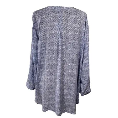 New Grand & Greene Blouse Tunic Top Blue Print Size 1X Silver Buttons