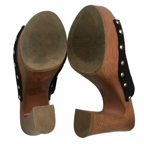 Wild Diva Open Toe High Block Heels Slip On Mules Black 5.5