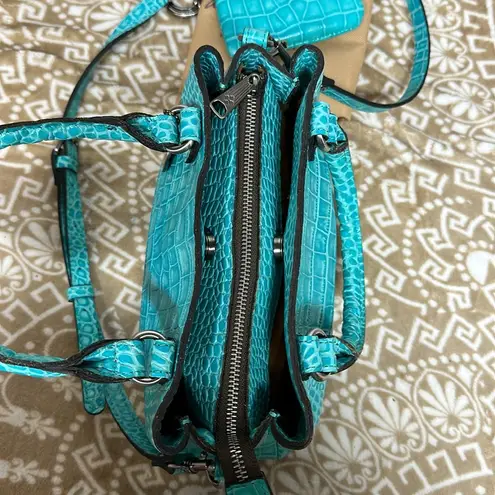 Patricia Nash  Norcia Croc Embossed Leather Crossbody Aqua with Zip Pouch