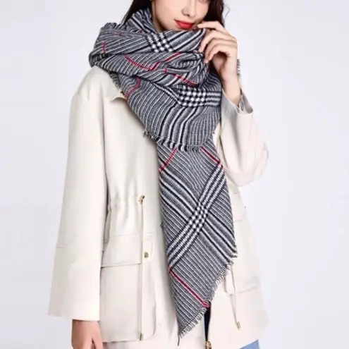 NEW Black White Red Houndstooth Fringe Large Blanket Scarf Knit University of Alabama Wrap