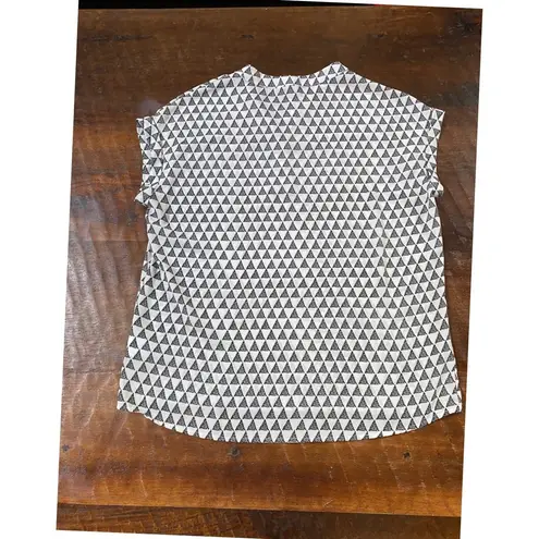 Pleione Short Sleeve Blouse w White/Black Geo Pattern Dolman Sleeves Career - M