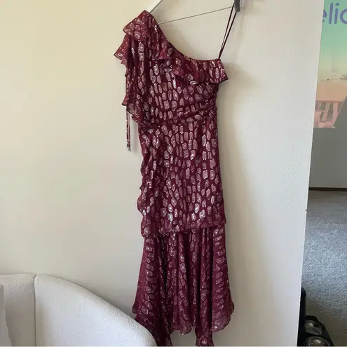 Veronica Beard Leighton Metallic Leopard One Shoulder Ruffle Midi Dress Size 4