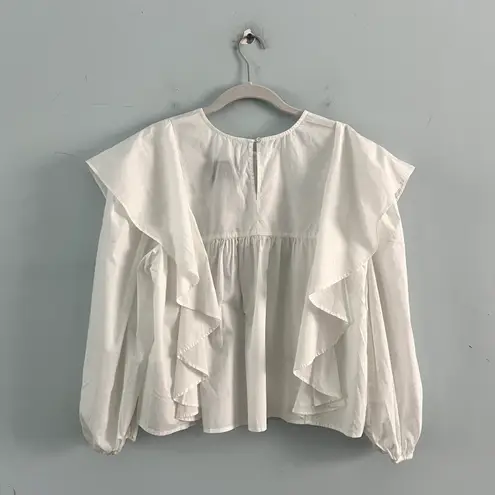 Pistola NWT Kaelynn Ruffle White Long Sleeve Cotton Blouse