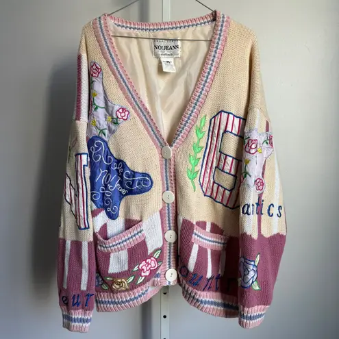 NY Jeans Absolutely No! Jeans Vintage Cardigan Embroidered Grandma Core Sweater One Size