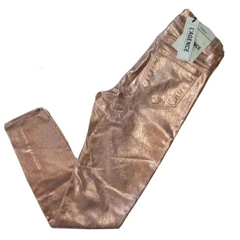 L'Agence NWT  Margot in Petal & Light Rose Gold Foil High Rise Skinny Jeans 28