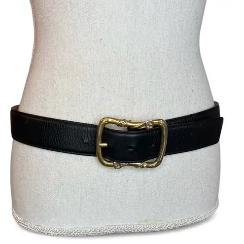 Vintage Escada Black Leather Belt with Gold Buckle quiet luxury preppy designer